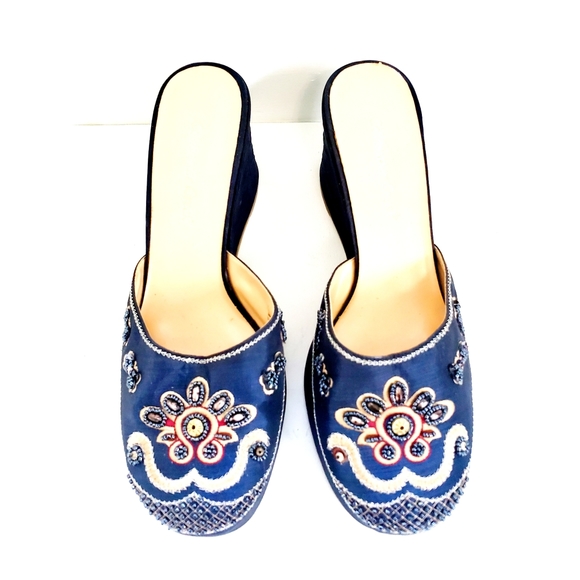 Cold Water Creek Blue Beaded Boho Clogs - Picture 1 of 7